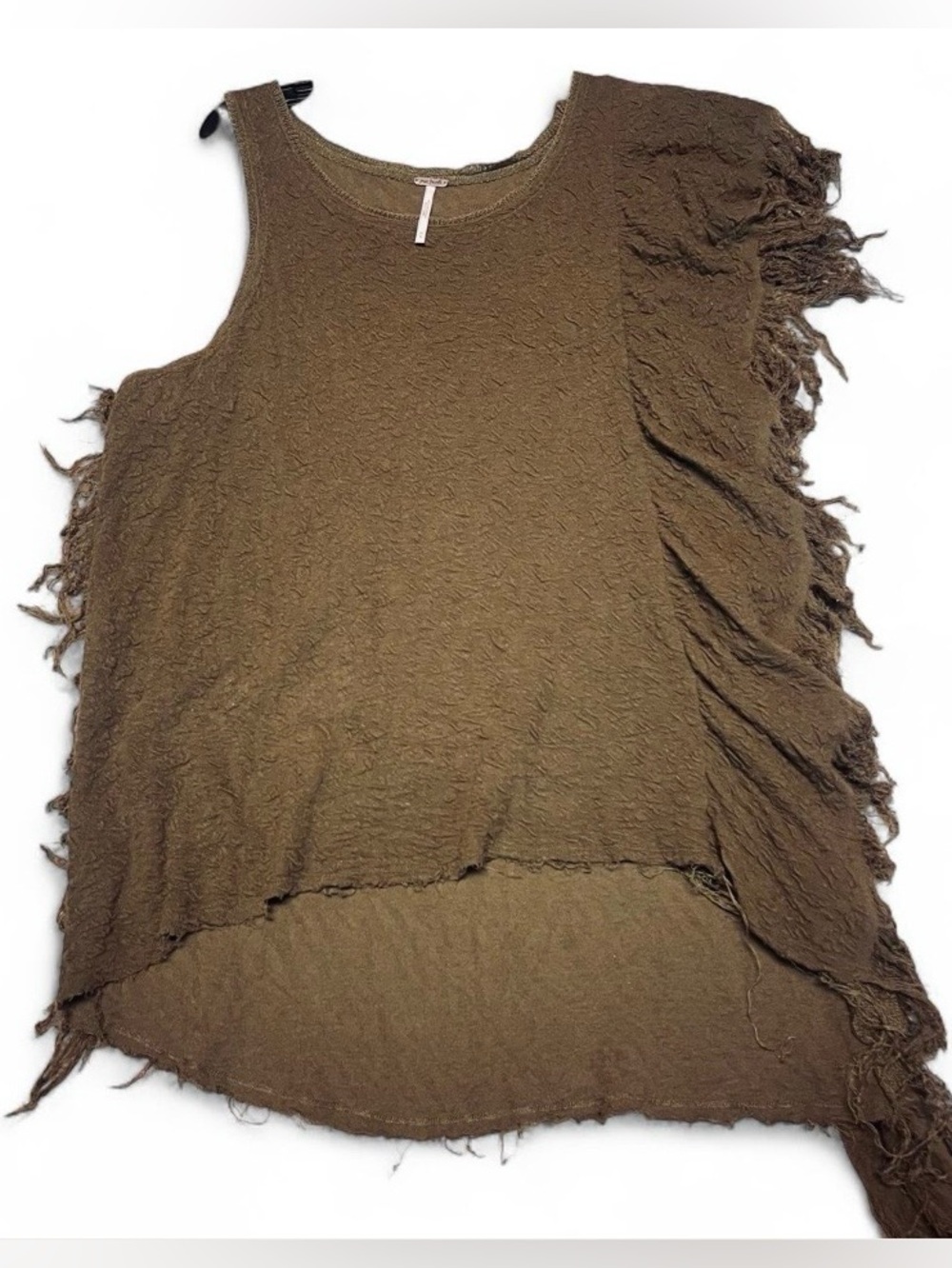 Free People Treat Me Tender Army Green Asymmetric Distressed Top Frayed Edges M